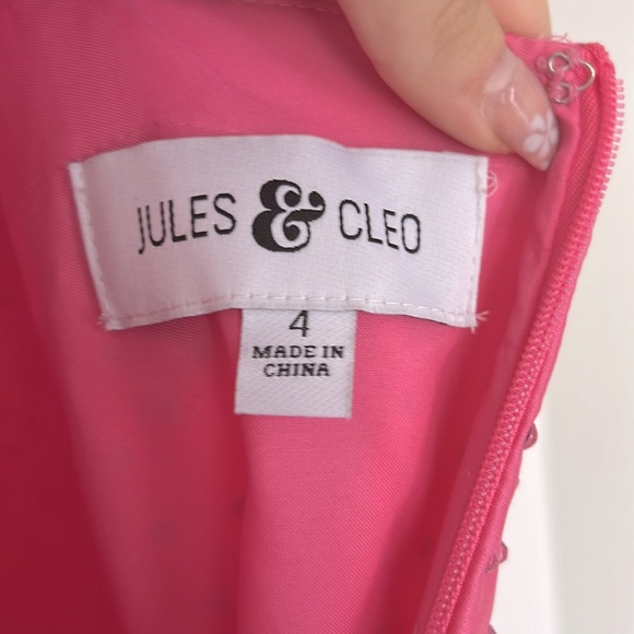 NWT Jules & Cleo Pink Rhinestone Sparkle Crystal A-Line V-Neck Dress Size 4 - Picture 6 of 8